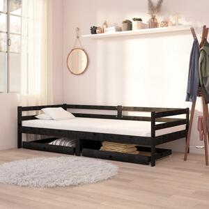 Day Bed Drawers 2 pcs Black Solid Pinewood