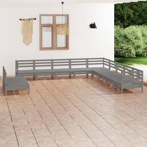 11 Piece Garden Lounge Set Solid Pinewood Grey