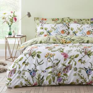 Paradise Birds Green Reversible Duvet Cover and Pillowcase Set Green, Purple and Yellow
