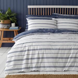 Falmouth Navy Striped Reversible Duvet Cover and Pillowcase Set Navy (Blue)