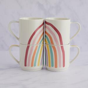 Set of 4 Rainbow Stackable Mugs White/Pink/Blue