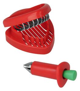 Strawberry Huller & Slicer Set Red, Green and Silver