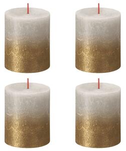 Bolsius Rustic Pillar Candles Sunset 4 pcs 80x68 mm Sandy Grey and Gold