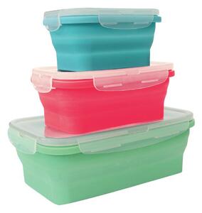 Set Of Three Collapsible Silicone Freezer Boxes Blue/Pink/Green