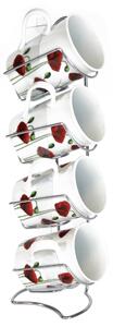 Set of 4 Poppy Mugs with Rack Red / White