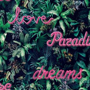 Good Vibes Wallpaper Neon Letter with Plants Green and Pink