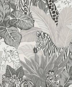 Good Vibes Wallpaper Jungle Animals Grey and Black