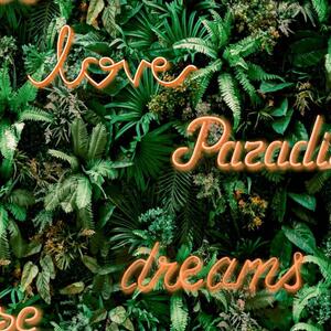 Noordwand Good Vibes Wallpaper Neon Letter with Plants Green and Orange