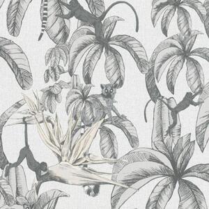 Noordwand Topchic Wallpaper Monkey Jungle Leaves Grey and Black