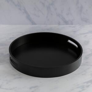 Wooden Round Black Tray with Handles Black