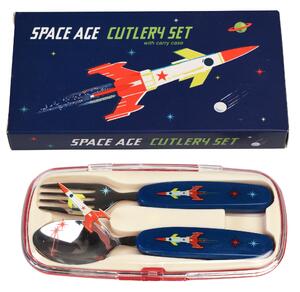 Space Age Rocket Cutlery Set Navy Blue/Red/White