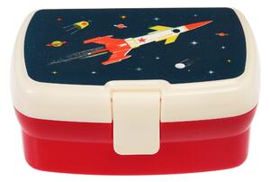 Space Age Rocket Lunch Box With Tray Navy Blue/Red/White