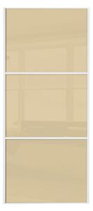 Linear White Wooden Frame Cream Glass Sliding Door - 914mm