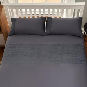 The Willow Manor Easy Care Percale Double Duvet Set Ruched Panel - Charcoal