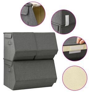 Stackable Storage Box Set of 3 Pieces Fabric Anthracite