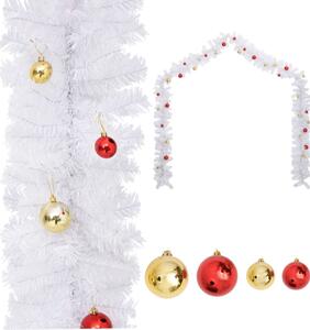 Christmas Garland Decorated with Baubles White 5 m