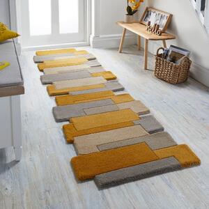 Abstract Collage Wool Runner Yellow/Grey