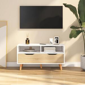 TV Cabinet White and Sonoma Oak 90x40x48.5 cm Engineered Wood