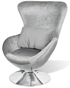 Swivel Egg Chair with Cushion Silver Velvet