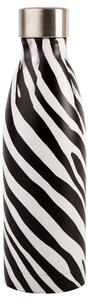 Madagascar Zebra Stripe 500ml Stainless Steel Insulated Drinks Bottle Black and White