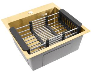 Steel sink with 3-piece accessory set REA Leo 40 Brush Gold