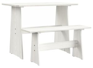 Dining Table with Bench White Solid Pinewood
