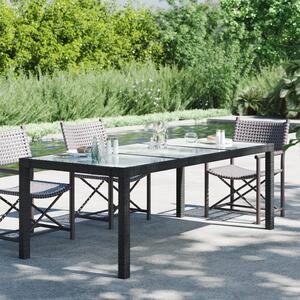 Garden Table Black 190x90x75 cm Tempered Glass and Poly Rattan