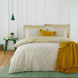 Bessie Ditsy Floral Ochre 100% Cotton Reversible Duvet Cover and Pillowcase Set Yellow