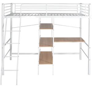 High Sleeper Bed with Desk White & Brown Metal 90x200 cm