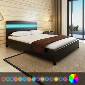 Bed Frame LED 4FT6 Double/135x190 cm Artificial Leather Black