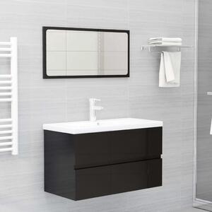 2 Piece Bathroom Furniture Set High Gloss Black Chipboard