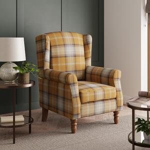 Oswald Check Wingback Armchair Yellow