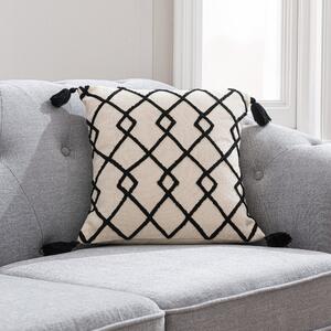 Global Trellis Tassel Cushion Cover Black and White