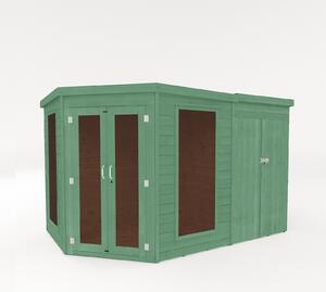 Country Living Premium Ribble 8ft x 12ft Corner Summerhouse with Side Shed Painted + Installation - Aurora Green