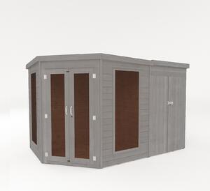 Country Living Premium Ribble 8ft x 12ft Corner Summerhouse with Side Shed Painted + Installation - Thorpe Towers Grey