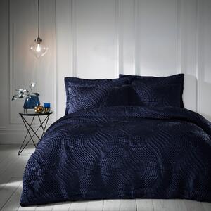 Romilly Wave Luxe Pinsonic Navy Duvet Cover and Pillowcase Set Navy Blue
