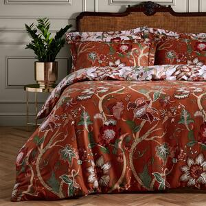 Paoletti Botanist Rust 100% Cotton Reversible Duvet Cover and Pillowcase Set Orange, Green and White