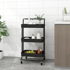3-Tier Kitchen Trolley Black 42x25x83.5 cm Iron and ABS