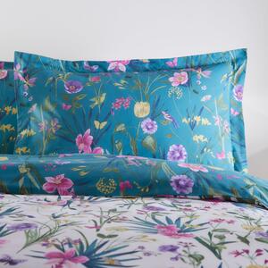 Fleur Blue Oxford Pillowcase Blue, Purple and Yellow