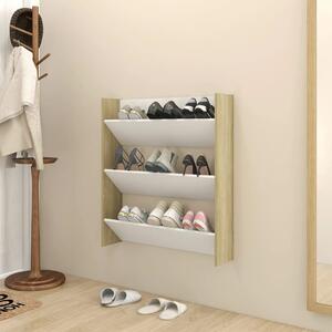 Wall Shoe Cabinet White and Sonoma Oak 80x18x90 cm Chipboard