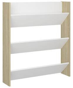 Wall Shoe Cabinet White and Sonoma Oak 80x18x90 cm Engineered Wood