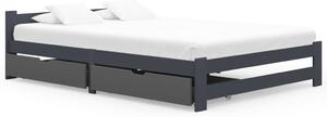 Bed Frame with 2 Drawers Dark Grey Solid Pinewood 180x200 cm