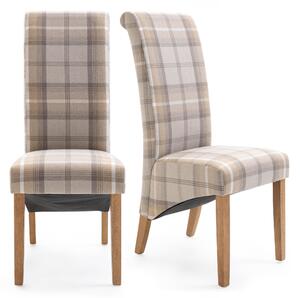 Chester Set of 2 Dining Chairs, Woven Check Fabric Brown and White