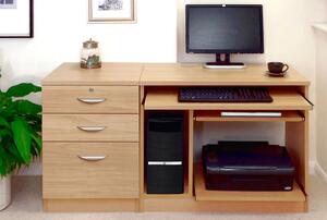 Small Office Desk Set With Computer Workstation & 3 Drawers (Classic Oak)