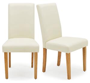 Hugo Set of 2 Faux Leather Cream Dining Chairs Cream