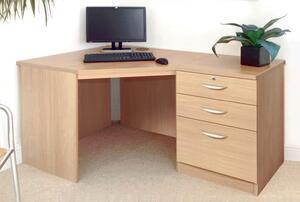 Small Office Corner Desk Set With 3 Drawers (Classic Oak)
