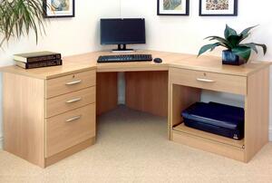 Small Office Corner Desk Set With 3+1 Drawers & Printer Shelf (Classic Oak)