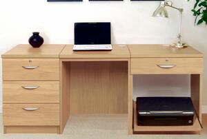 Small Office Desk Set With 3 Media Drawers, 1 Standard Drawer & Printer Shelf (Classic Oak)