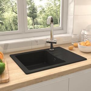 Kitchen Sink with Overflow Hole Oval Black Granite