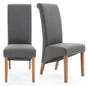 Chester Set of 2 Dining Chairs, Herringbone Fabric Grey
